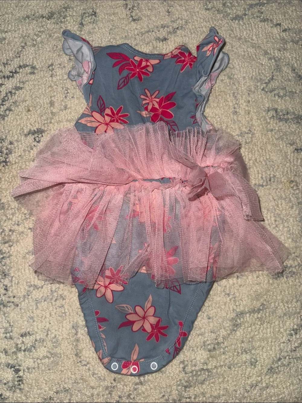 Encantador Blue Floral Tulle Bodysuit with Pink Tutu